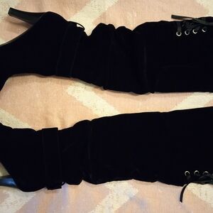 Black Velvet/Suede Knee High Boots
